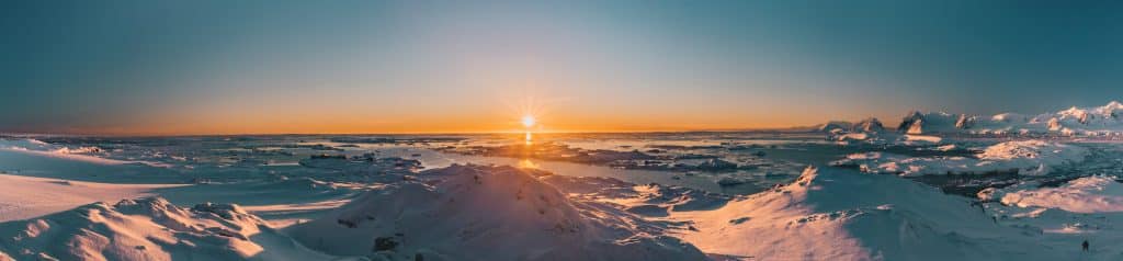 bright colorful sunset panorama view in antarctica