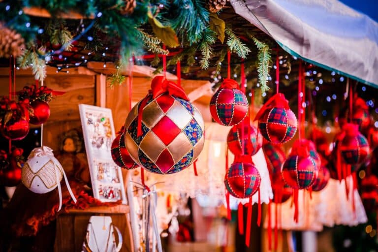 christmas decorations on trentino alto adige, italy christmas market