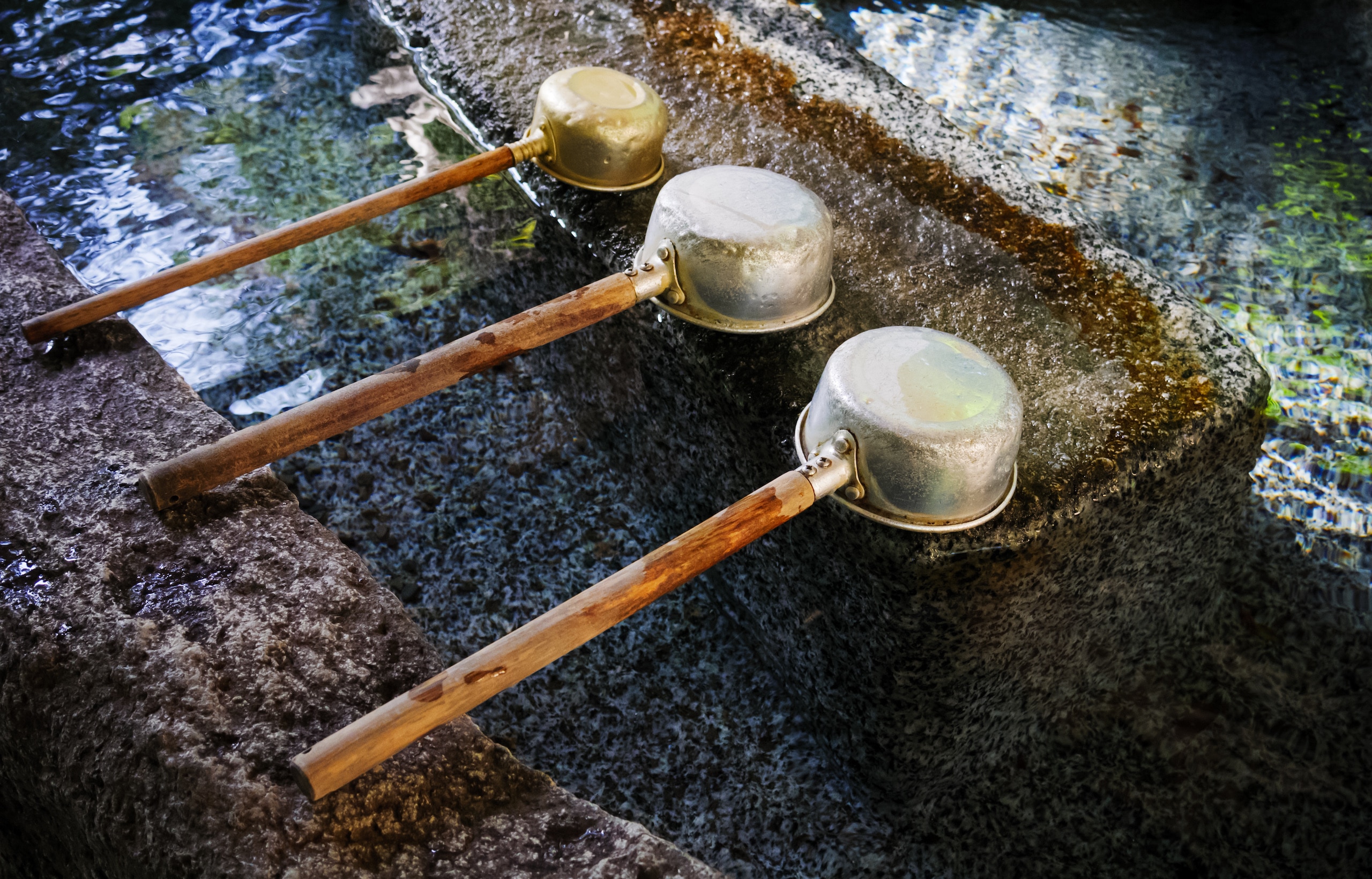 water dipper at japanese shrine, tokyo, japan